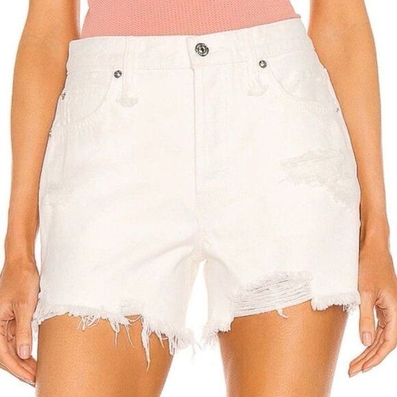 Free People White Distressed Raw Hem Denim Beach Jean Y2K Cut Off Shorts